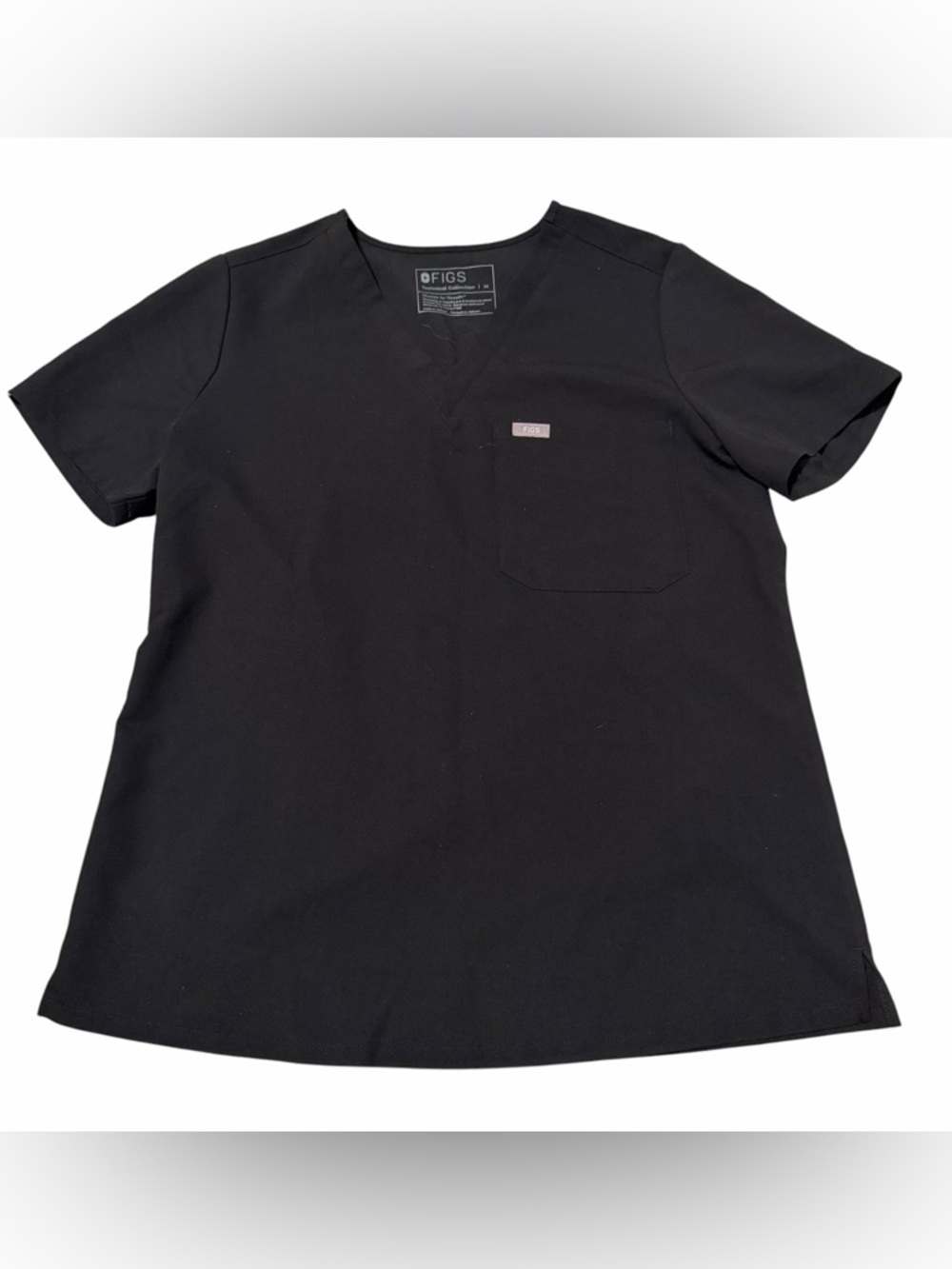Figs Black V-Neck Medical Scrub Top with Chest Pocket